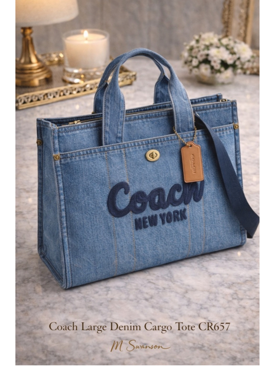 Coach Handbags - NEW Authentic Coach Medium Denim Cargo Tote in Indigo Blue CR657 NWT